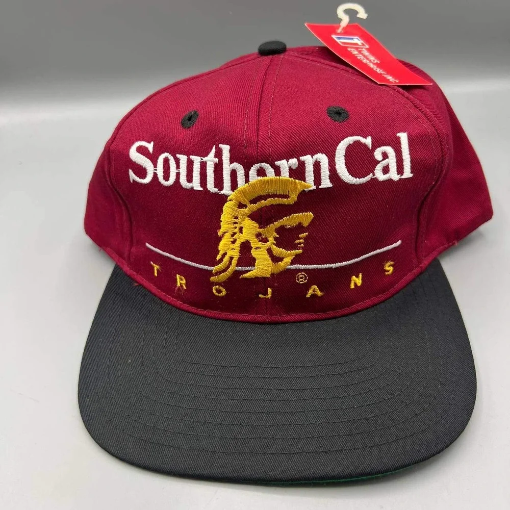 Vintage USC Trojans Hat Men Red Black Twins Enterprise Snap Back Cap New‎